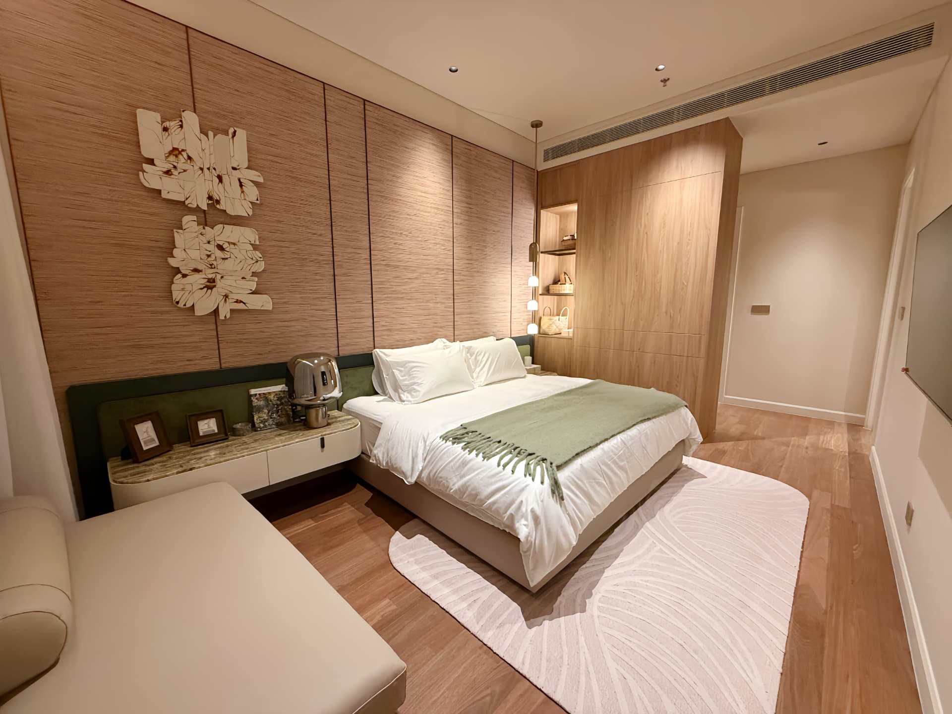 Westin Residences showroom guest bedroom with timber panelling