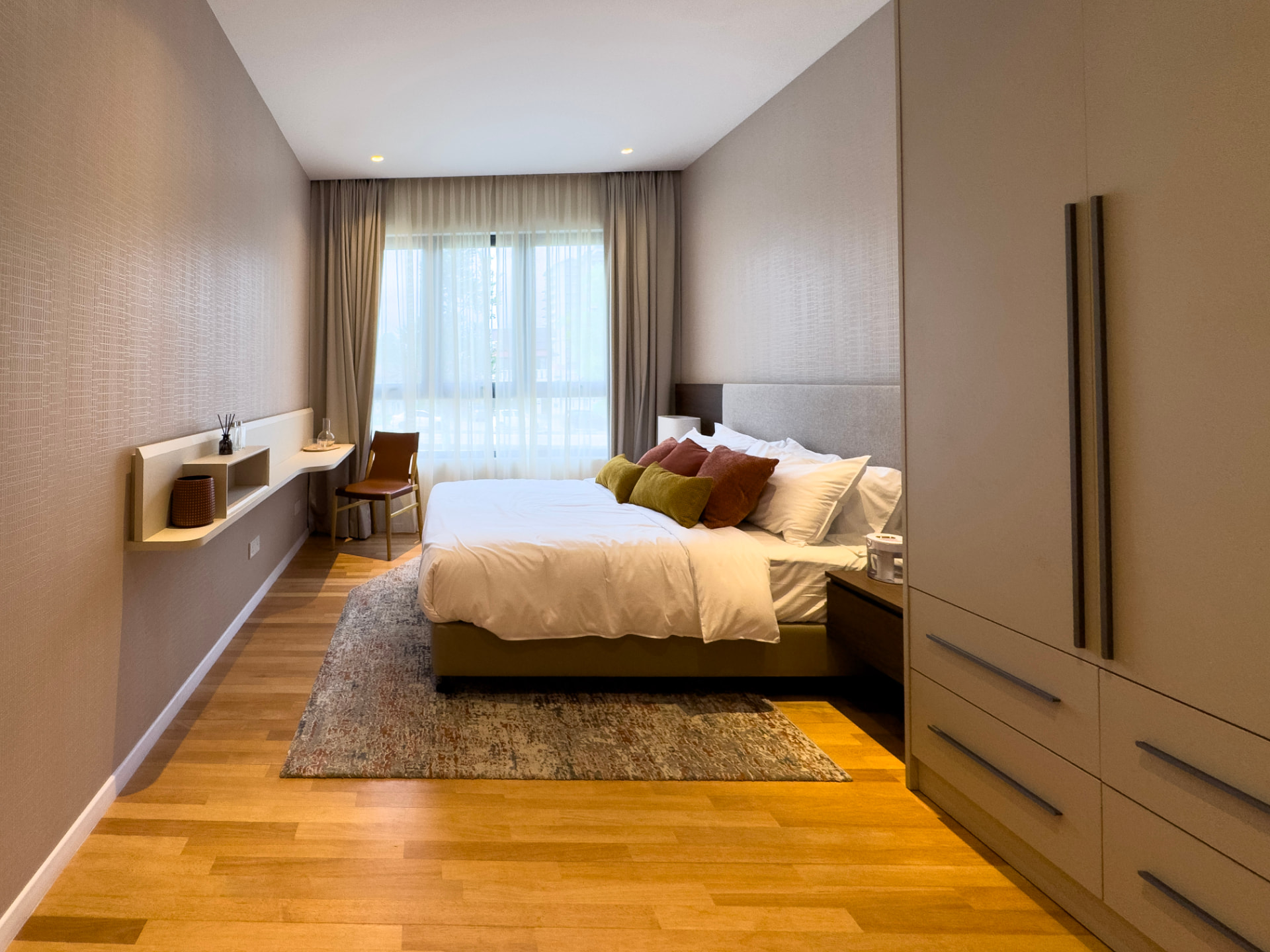 Waterstone showroom bedroom with built-in wardrobe
