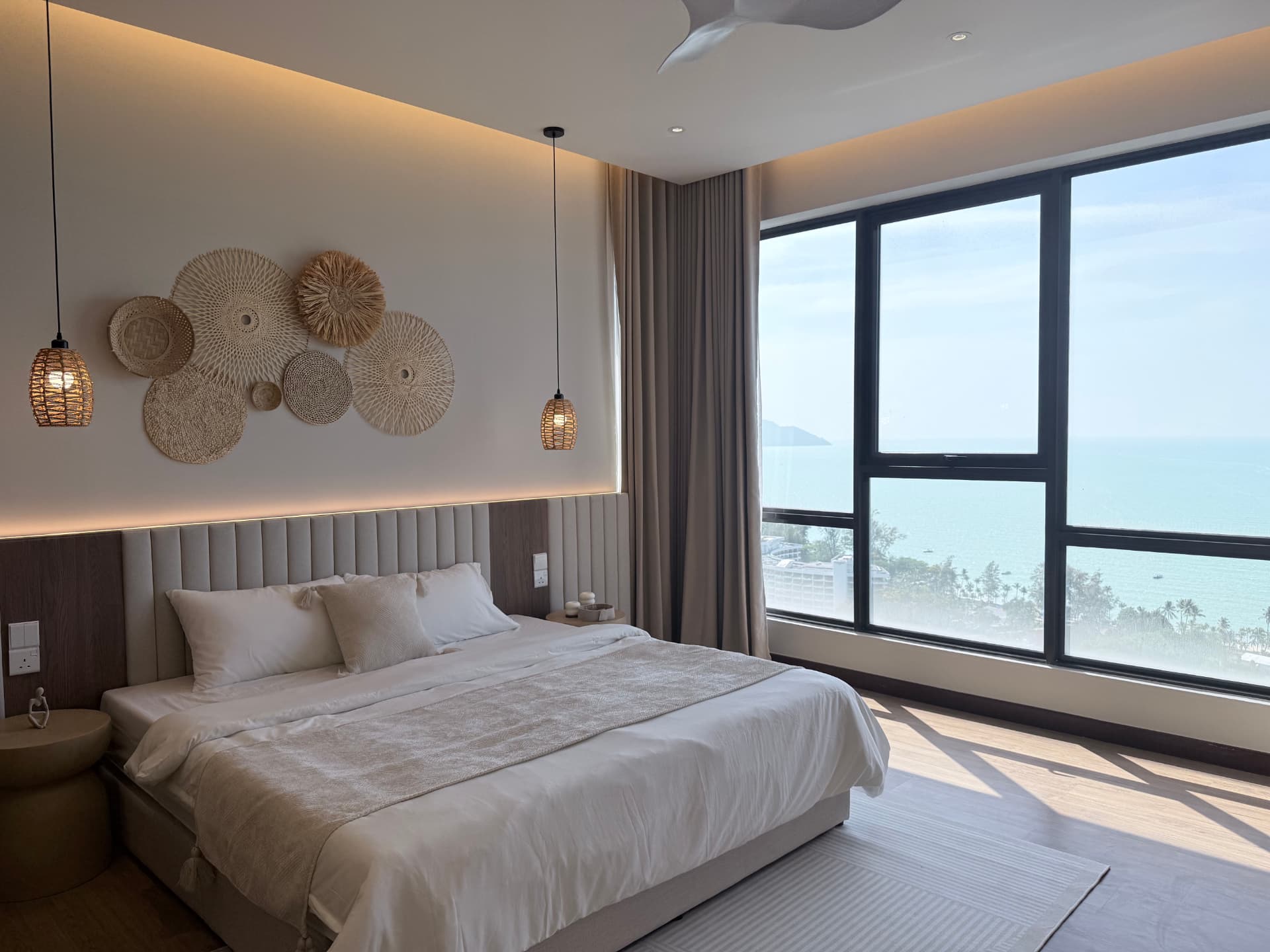 The Marin showroom bedroom with sea-facing corner windows